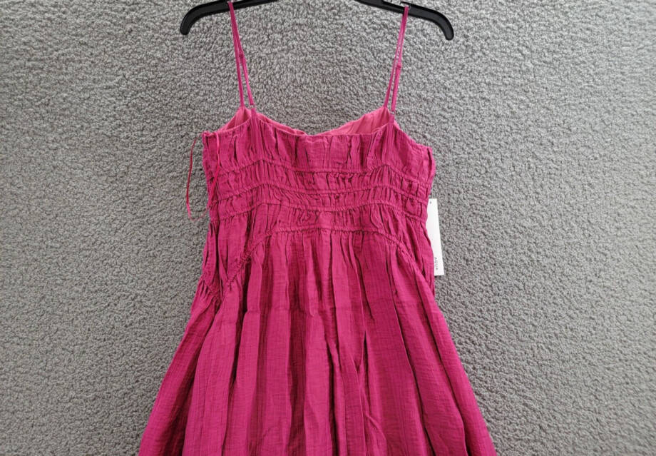 AQUA Crinkle Smocked Maxi Dress Women's S Berry Square Neck Adjustable Strap
