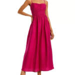 AQUA Crinkle Smocked Maxi Dress Women's M Berry Square Neck Side Zip Closure
