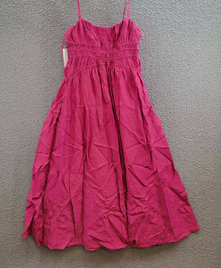 AQUA Crinkle Smocked Maxi Dress Women's M Berry Square Neck Side Zip Closure