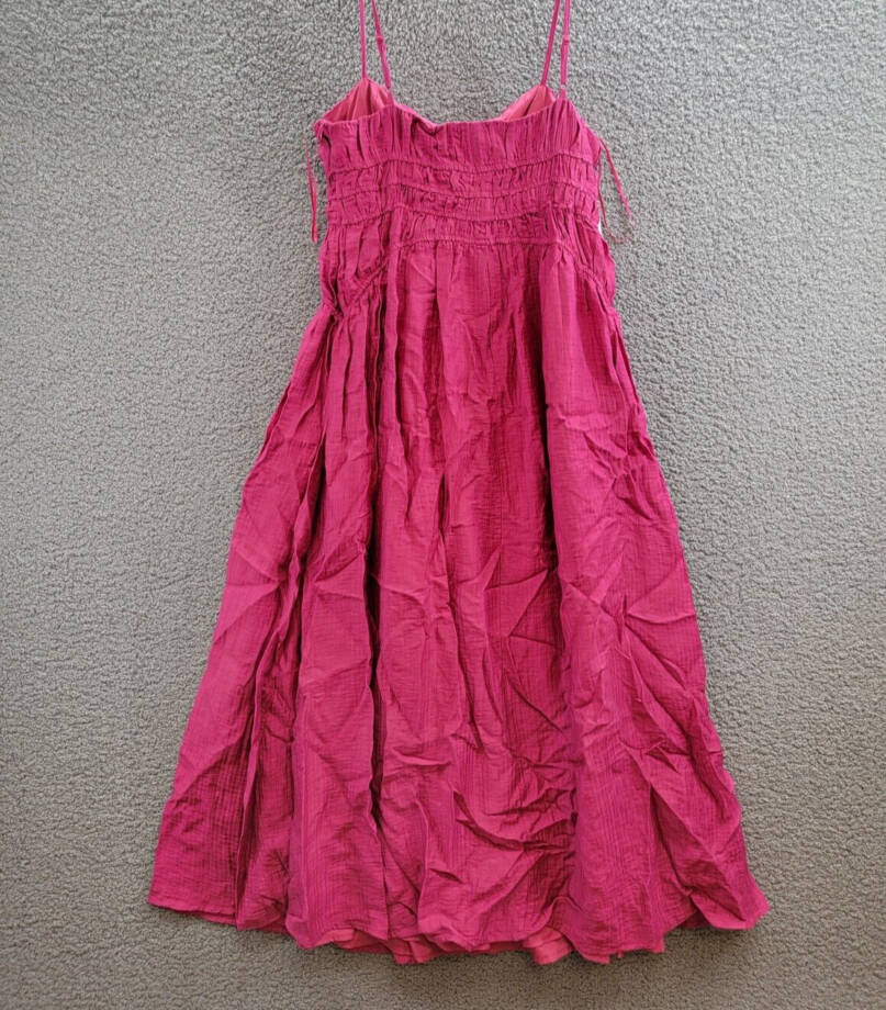 AQUA Crinkle Smocked Maxi Dress Women's M Berry Square Neck Side Zip Closure