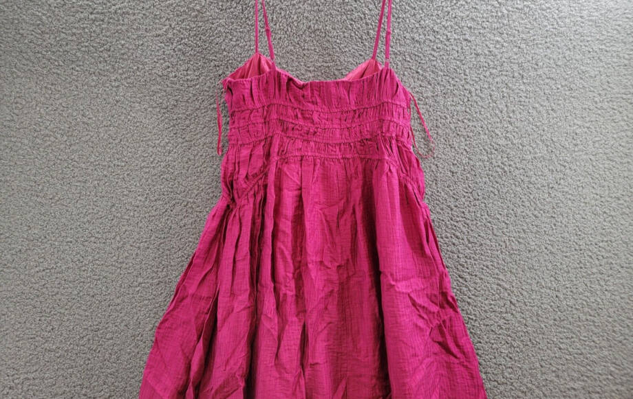 AQUA Crinkle Smocked Maxi Dress Women's M Berry Square Neck Side Zip Closure