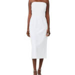 French Connection Echo Crepe Strapless Midi Dress Women's 6 White Back Zipped