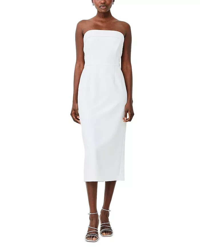 French Connection Echo Crepe Strapless Midi Dress Women's 6 White Back Zipped