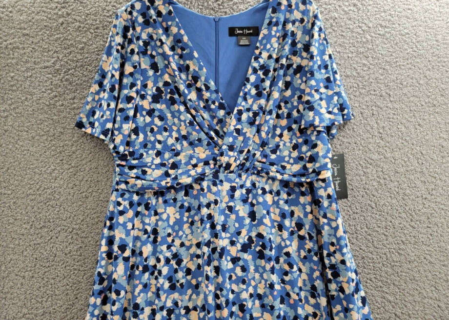 Jessica Howard Plus Size Printed V-Neck Short-Sleeve Dress Womens 14W Blue Multi