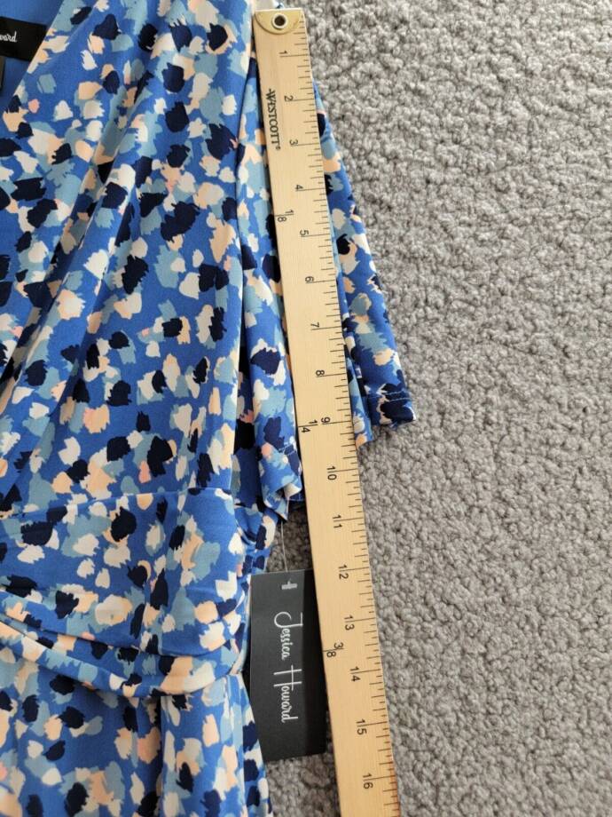 Jessica Howard Plus Size Printed V-Neck Short-Sleeve Dress Womens 14W Blue Multi