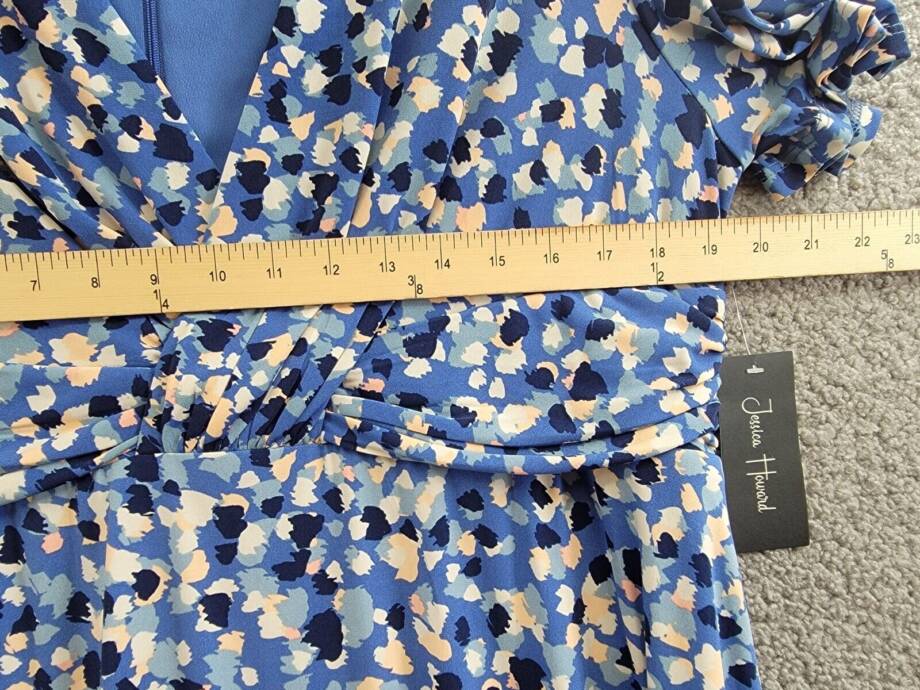Jessica Howard Plus Size Printed V-Neck Short-Sleeve Dress Womens 14W Blue Multi