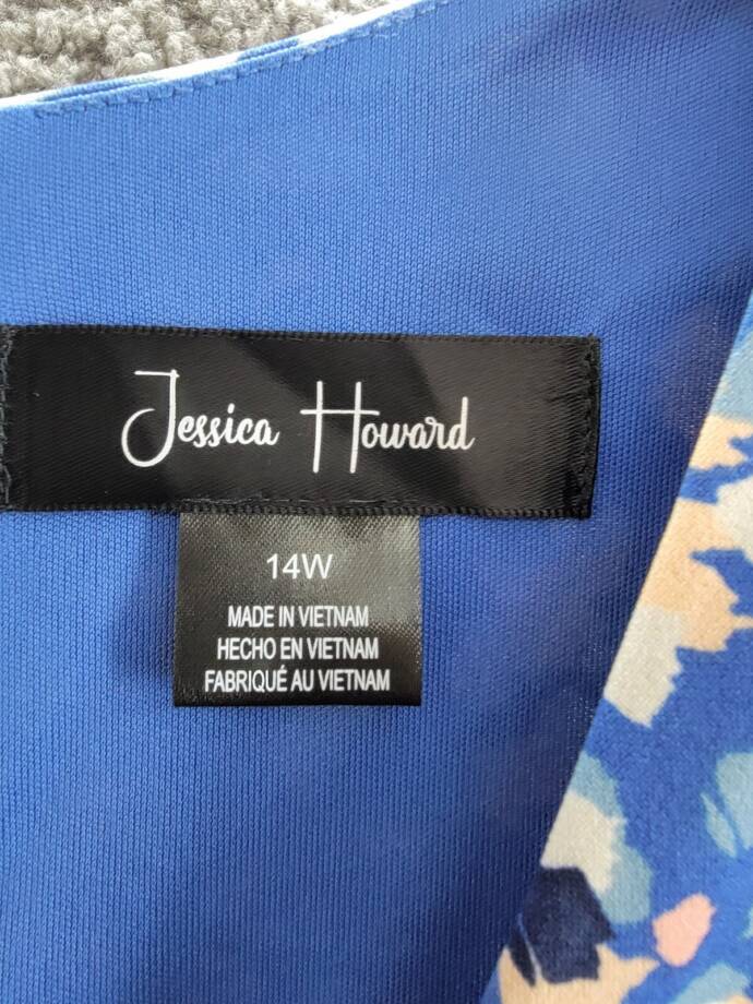 Jessica Howard Plus Size Printed V-Neck Short-Sleeve Dress Womens 14W Blue Multi
