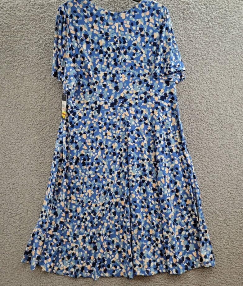 Jessica Howard Plus Size Printed V-Neck Short-Sleeve Dress Womens 14W Blue Multi