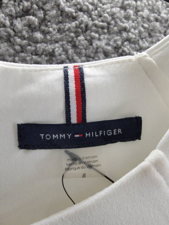Tommy Hilfiger Keyhole-Neck Sheath Dress Women's 8 Cream/Black Zip Closure L/S