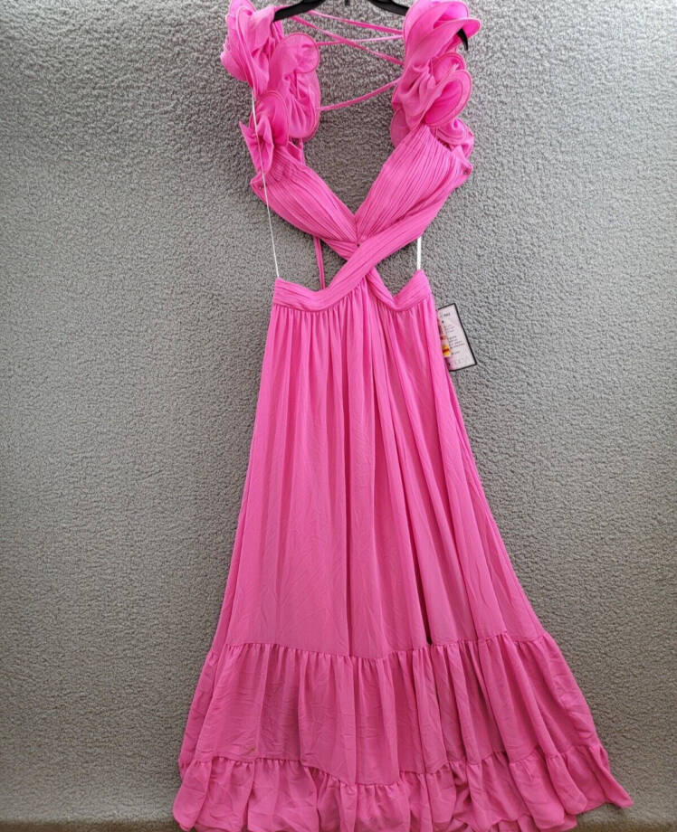 B. Darlin Ruffled Lace-Up-Back Gown Juniors 15/16 Bubblegum Sleeveless Back Zip