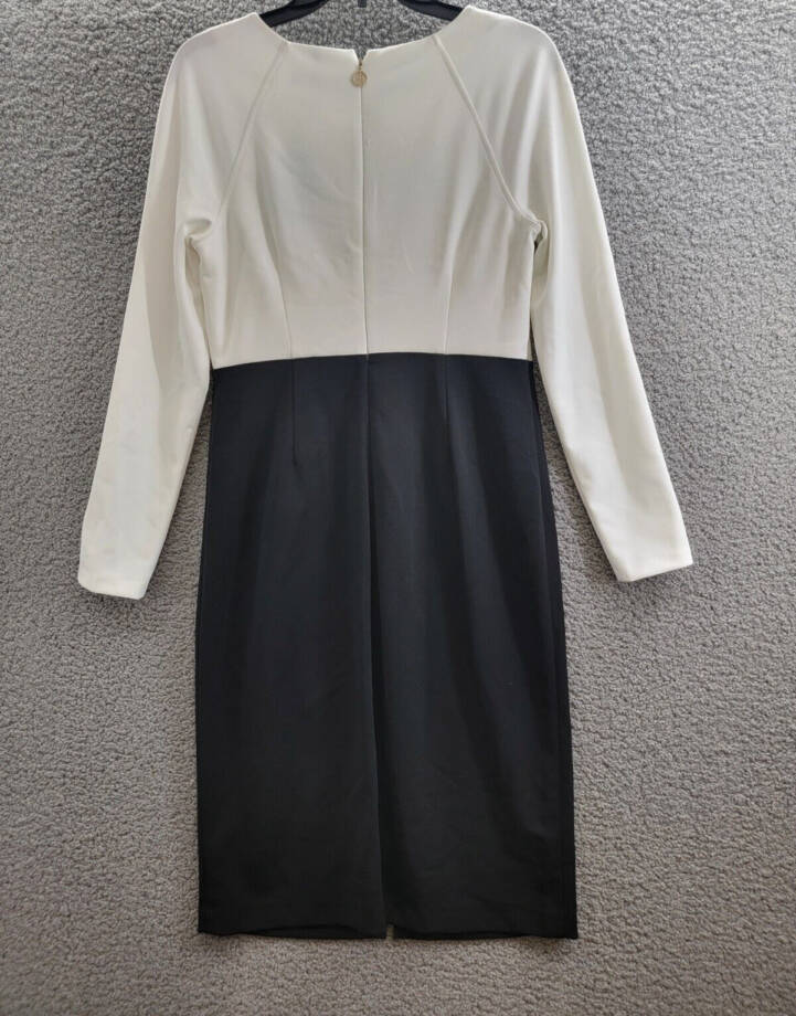 Tommy Hilfiger Keyhole-Neck Sheath Dress Women's 8 Cream/Black Zip Closure L/S