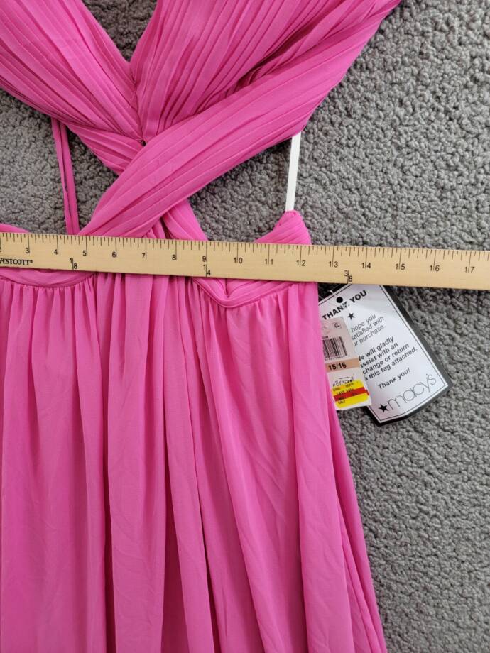 B. Darlin Ruffled Lace-Up-Back Gown Juniors 15/16 Bubblegum Sleeveless Back Zip