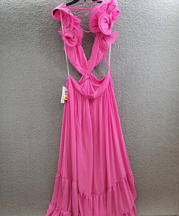 B. Darlin Ruffled Lace-Up-Back Gown Juniors 15/16 Bubblegum Sleeveless Back Zip