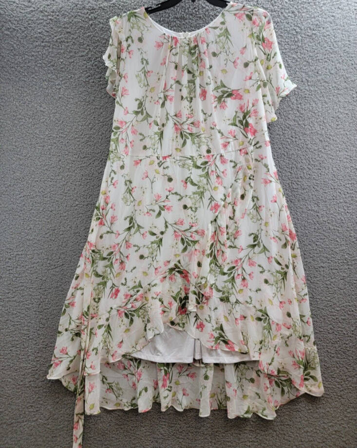Jessica Howard Plus Printed Faux-Wrap Tie-Waist Dress Women's 22W Ivory Multi
