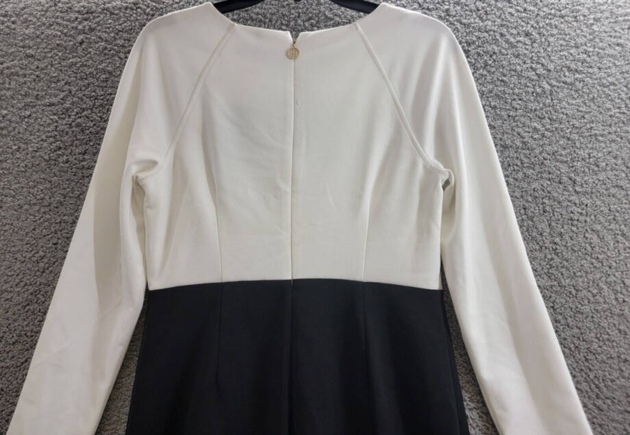 Tommy Hilfiger Keyhole-Neck Sheath Dress Women's 8 Cream/Black Zip Closure L/S