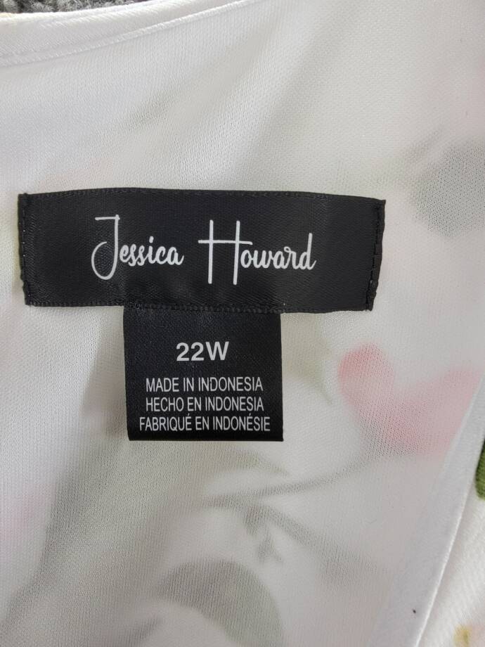 Jessica Howard Plus Printed Faux-Wrap Tie-Waist Dress Women's 22W Ivory Multi