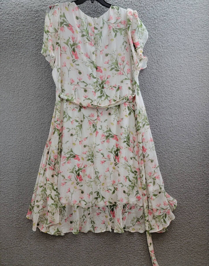 Jessica Howard Plus Printed Faux-Wrap Tie-Waist Dress Women's 22W Ivory Multi