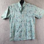 Reyn Spooner Surfing Hawaiian Aloha Shirt Mens XS Nile Blue Front Button Closure