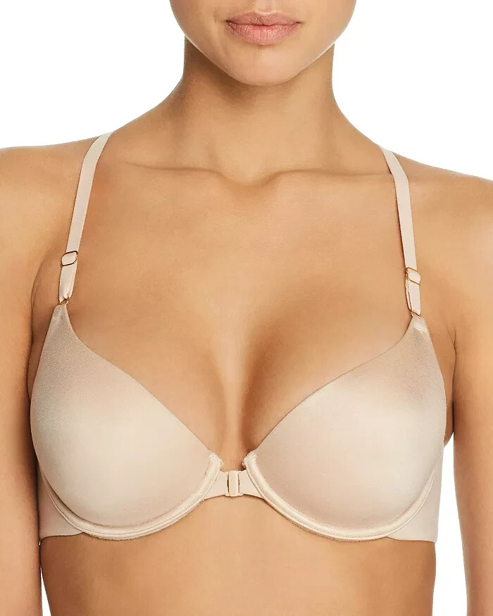 Natori Euphoria Tagless Front-Close Bra Women's 32A Cafe Solid Cutout Back