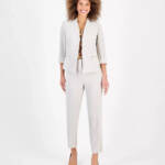 Kasper Pebbled Crepe Blazer Women's 14 Summer Straw Two Front Zip Pockets