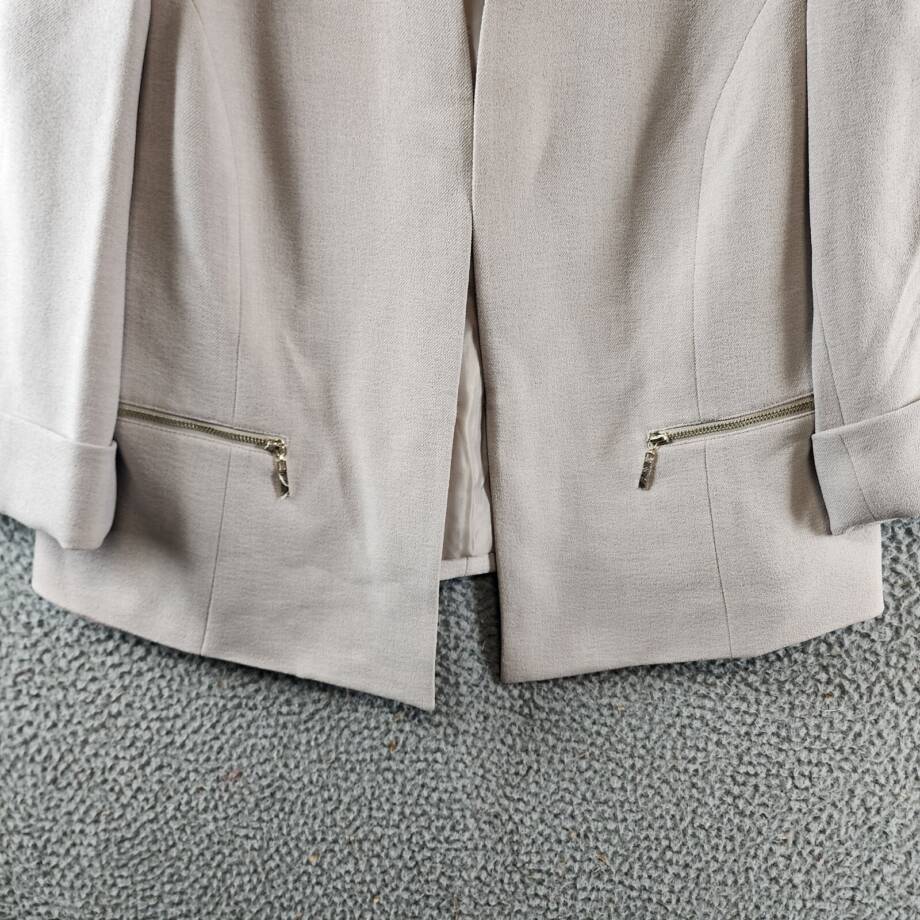 Kasper Pebbled Crepe Blazer Women's 14 Summer Straw Two Front Zip Pockets