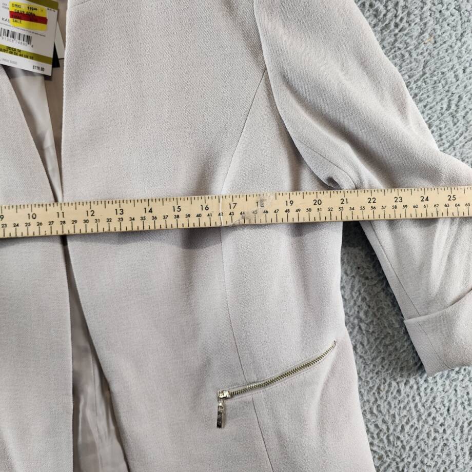 Kasper Pebbled Crepe Blazer Women's 14 Summer Straw Two Front Zip Pockets