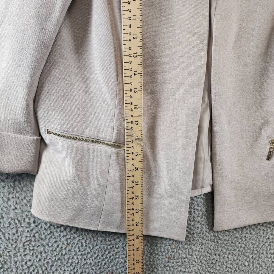 Kasper Pebbled Crepe Blazer Women's 14 Summer Straw Two Front Zip Pockets