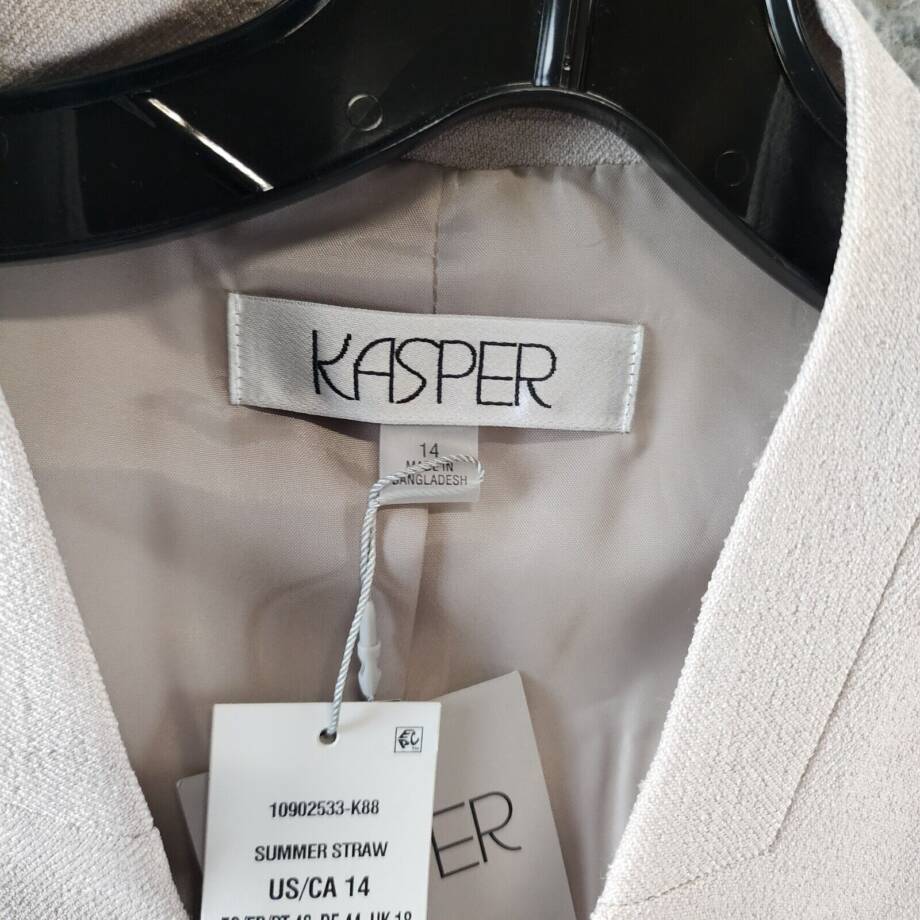 Kasper Pebbled Crepe Blazer Women's 14 Summer Straw Two Front Zip Pockets