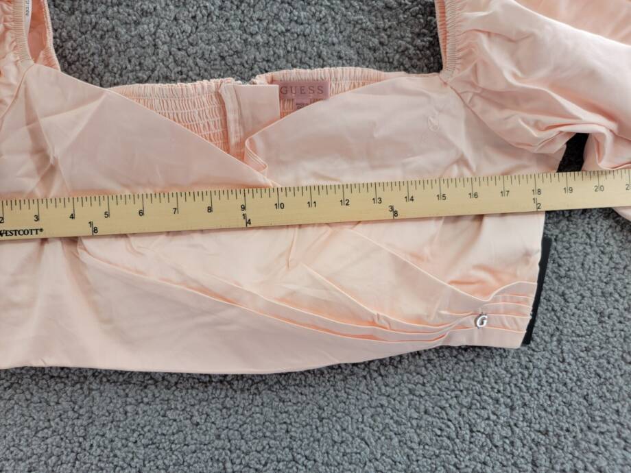 Guess Off-the-Shoulder Crop Blouse Women's XL Calm Pink Sweetheart Neck Back Zip