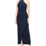 SLNY Twisted-Neck Tulip-Hem Dress Women's Navy Sleeveless Zip/Hook & Eye
