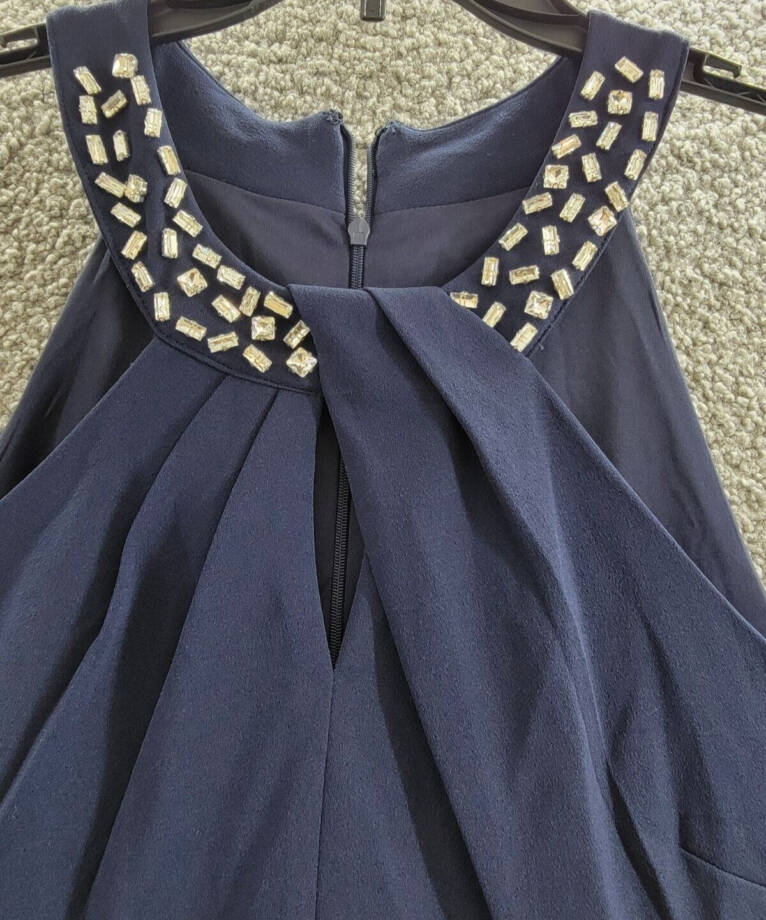 SLNY Twisted-Neck Tulip-Hem Dress Women's Navy Sleeveless Zip/Hook & Eye