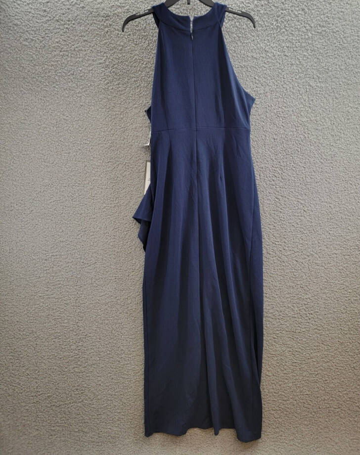 SLNY Twisted-Neck Tulip-Hem Dress Women's Navy Sleeveless Zip/Hook & Eye