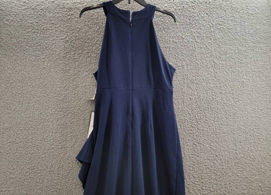 SLNY Twisted-Neck Tulip-Hem Dress Women's Navy Sleeveless Zip/Hook & Eye