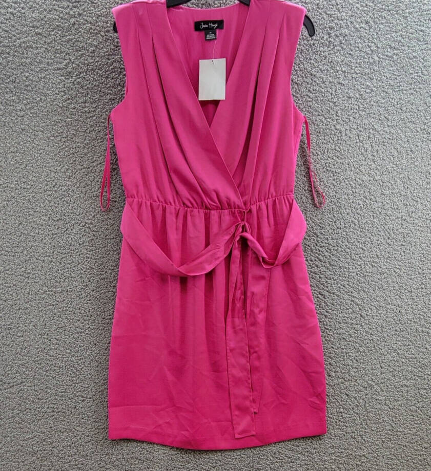 Jessica Howard Sleeveless Tie-Waist Wrap Dress Women's 10 Magenta Vneck Pullover