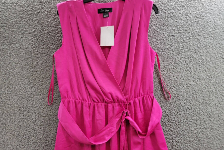 Jessica Howard Sleeveless Tie-Waist Wrap Dress Women's 10 Magenta Vneck Pullover