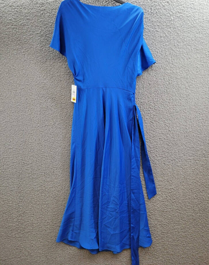 DKNY Cowlneck Dolman-Sleeve Belted Midi Dress Womens 6 Sapphire Side Zip Closure