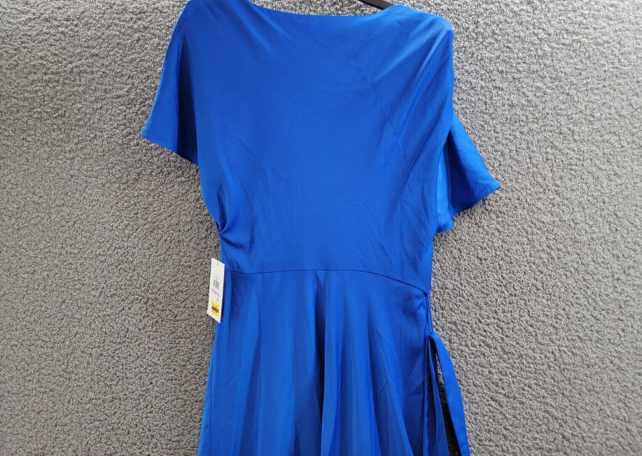 DKNY Cowlneck Dolman-Sleeve Belted Midi Dress Womens 6 Sapphire Side Zip Closure