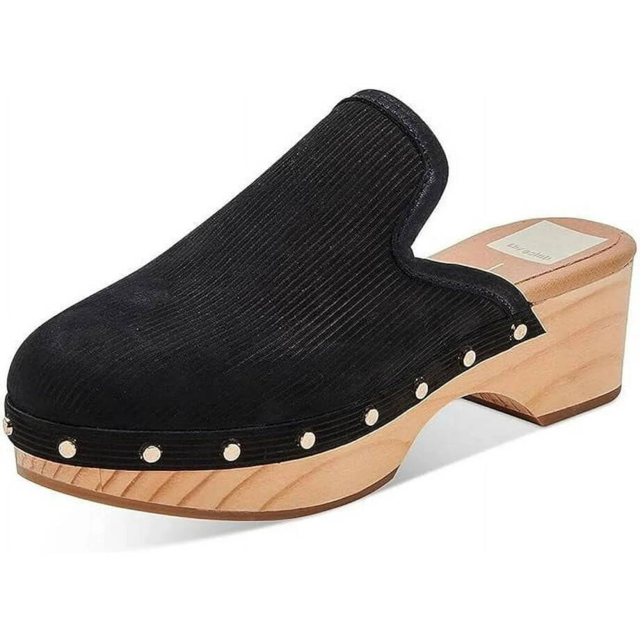 Dolce Vita Closen Studded Clog Women's 8 Black Nubuck Block Heel Slip On
