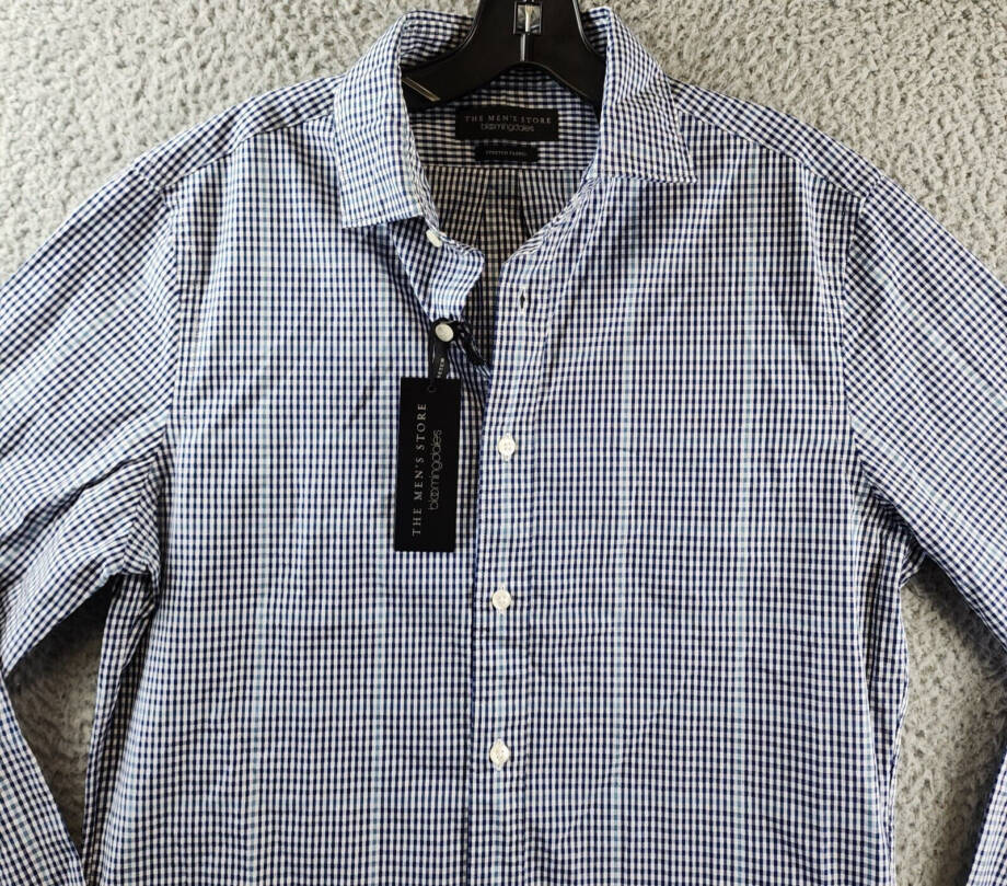 The Men's Store at Bloomingdale's Stretch Slim Fit Button Up Shirt Men's S Blue`