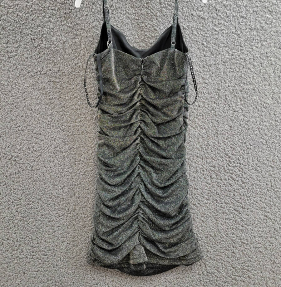 KatieJnyc Lola Ruched Dress Girls' S Black Glittered V-Neck Back Zip Closure