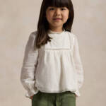 Ralph Lauren Embroidered Voile Top Big Girls 6/6X White Stand Collar Button Back