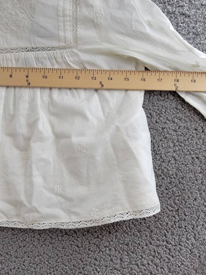 Ralph Lauren Embroidered Voile Top Big Girls 6/6X White Stand Collar Button Back