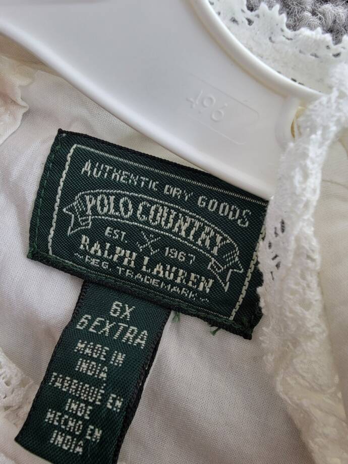 Ralph Lauren Embroidered Voile Top Big Girls 6/6X White Stand Collar Button Back