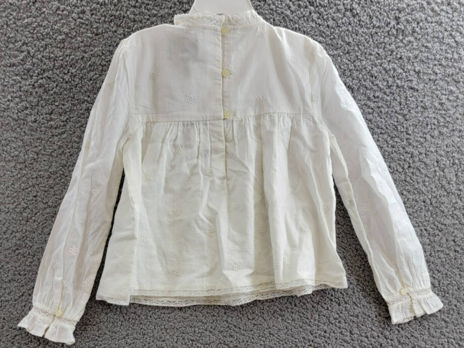 Ralph Lauren Embroidered Voile Top Big Girls 6/6X White Stand Collar Button Back