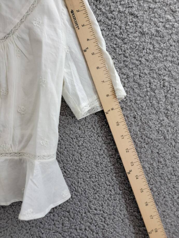 Ralph Lauren Embroidered Voile Top Girls' 12 White Collared Ruffled Button Back