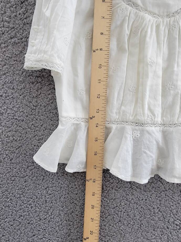 Ralph Lauren Embroidered Voile Top Girls' 12 White Collared Ruffled Button Back
