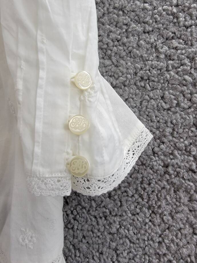 Ralph Lauren Embroidered Voile Top Girls' 12 White Collared Ruffled Button Back
