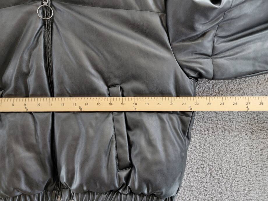 AQUA Faux Leather Full Zip Puffer Jacket Women's XL Black Solid Side Pockets L/S