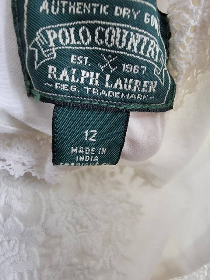 Ralph Lauren Embroidered Voile Top Girls' 12 White Collared Ruffled Button Back