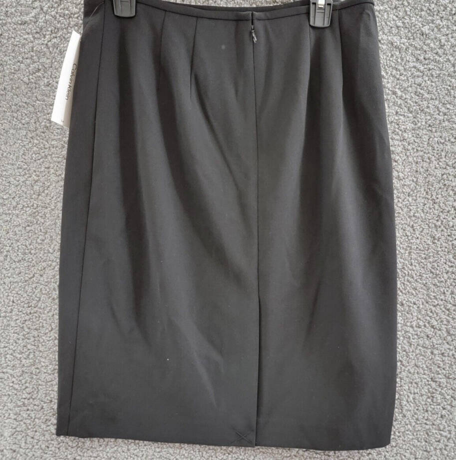 Calvin Klein Scuba Crepe Pencil Skirt Women's 12 Black Solid Back Zip Closure